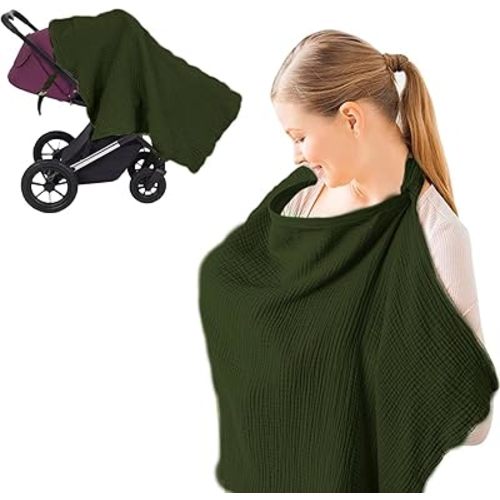 Breastfeeding Nursing Cover, 100% Cotton Nursing Scarf cover Mother Nursing Apron, (Dark green)