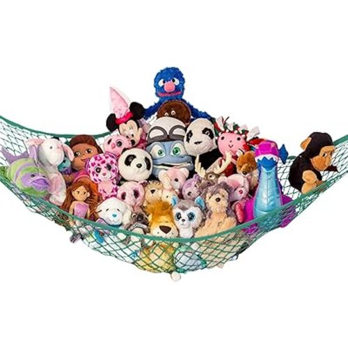 Lilly's Love Stuffed Animal Hammock | Corner Hanging Organizer, Stuffed Animal Storage | Easy to Hang Plushie Net w/Included Anchors & Hooks | Room & Bedroom Decor (Green)