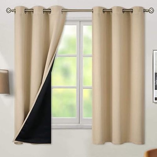 BGment Beige Blackout Curtains for Bedroom - Black Out Curtains 63 Inch Long Thermal Insulated Grommet Total Room Darkening Window Drapes for Living Room, 2 Panels, 42 x 63 Inch