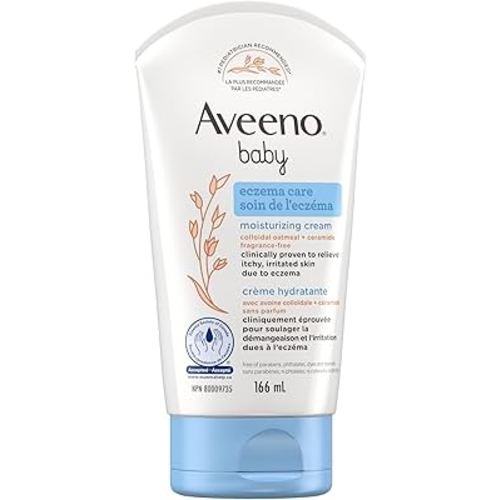 Aveeno Baby Eczema Care Moisturizing Cream with Colloidal Oatmeal, Dry Skin Lotion, Unscented and Paraben Free Moisturizer, 166 mL
