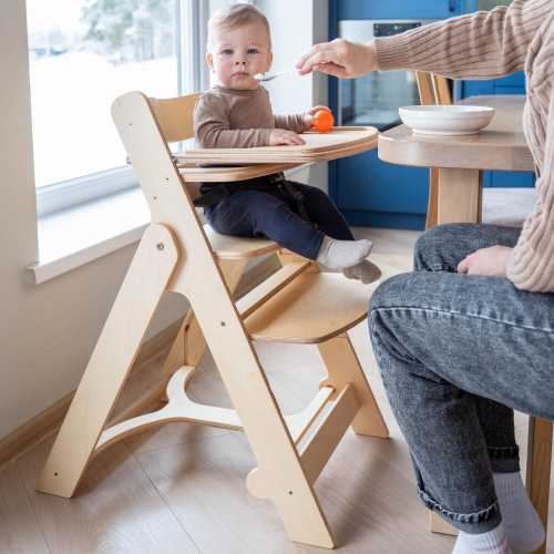 Adjustable Wooden High Chair for Kids & Adults | Ergonomic Foldable Toddler Feeding Chair with Tray