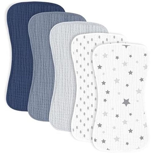 5 Pack Muslin Baby Burp Cloths- Neutral Muslin Burping Cloths for Baby Boys Girls and Newborn Towel, Unisex- Large Absorbent Burp Cloths-20x10 Inches