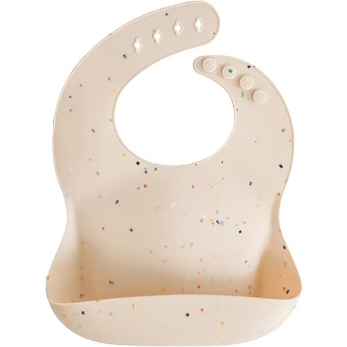 mushie Silicone Baby Bib | Adjustable Fit Waterproof Bibs (Vanilla Confetti)