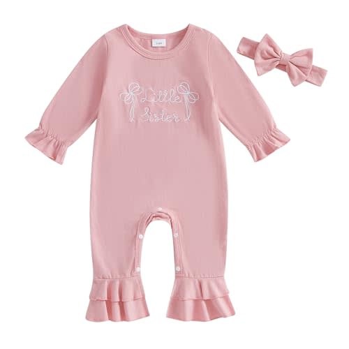 KKCVMOMOQ Newborn Baby Girl Clothes Long Sleeve Doll Collar Bow Embroidery Onesie Romper Spring Hospital Coming Home Outfit