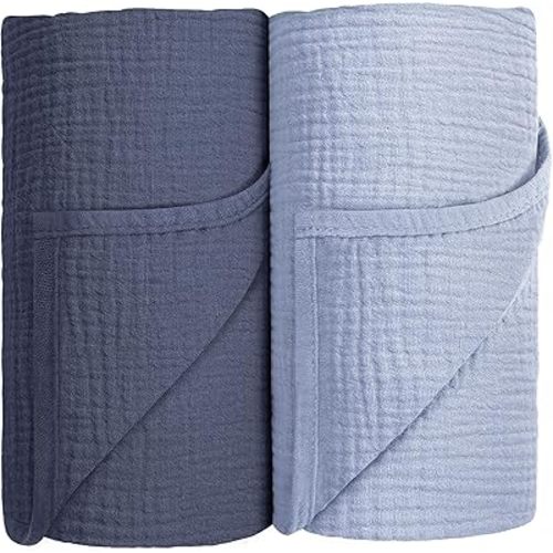 Susurration Muslin Swaddle Blanket Baby,100% Cotton Baby Receiving Blanket Soft Thin Baby Swaddle Blanket for Unisex Newborn 40x40in 2Pack (Navy Blue)