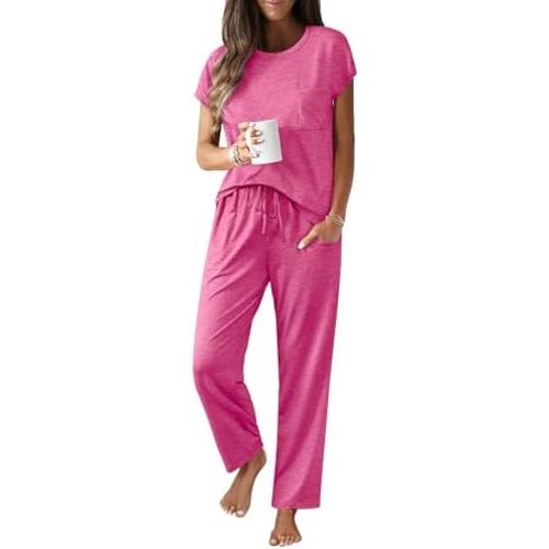 Ekouaer Womens Pajama Sets Cap Sleeve Sleepwear Tops and Long Pants Comfy Pjs 2 Piece Lounge Set with Pockets S-XXL
