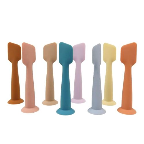 Mini Spatula for Diaper Cream Soft Silicone Spatula with Suction Base for Diaper Cream, Butt Paste and more perfect for Babies PINK & GREEN (2 PACKS OF 2 = 4)