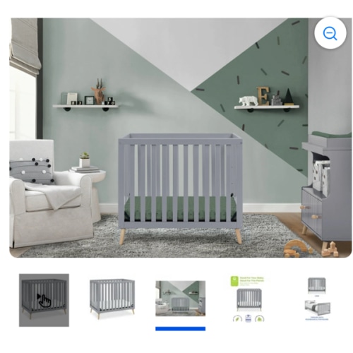 Delta Children Essex Convertible Mini Cuna de Bebé con Colchón de 2,75 Pulgadas, Gris W / Natural