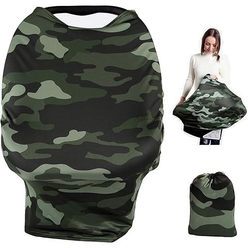 TUOKING Car Seat Covers for Babies, Multi-Use Cover-Silky Mom Nursing Cover Infant Breastfeeding Scarf Shopping Cart High Chair Ultra-Soft Stretchy for Boys and Girls Camo