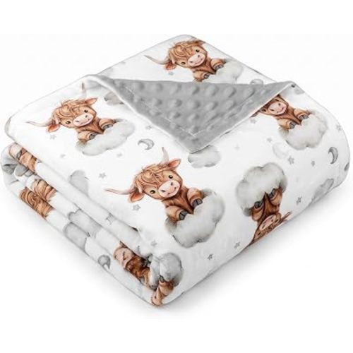 Lounsweer Highland Cow Baby Blanket for Kids Western Clouds Farmhouse Cow Toddler Soft Blanket with Double Layer Dotted Backing for Nursery Newborn Baby Crib, 30"x40"