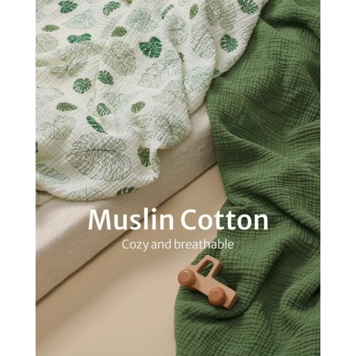 Muslin Crib Sheets 2 Pack (Monstera Leaves & Dark Green)