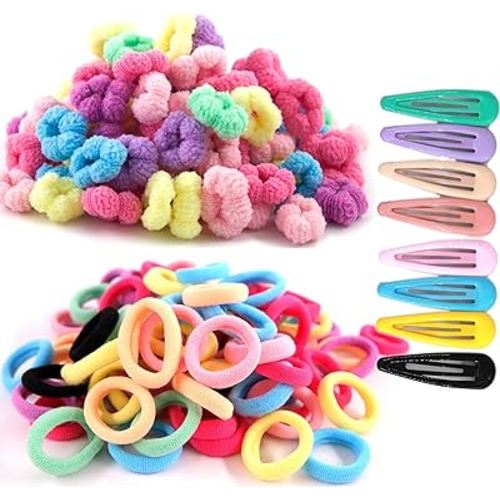 200-210pcs No Damage Soft Hair Ties for Toddler Girls,Age 0-6,Mini SizeHair Bands for Infant,Tiny Hair Elastics,Candy Color,Cotton,Ponytail Holders (Type D)