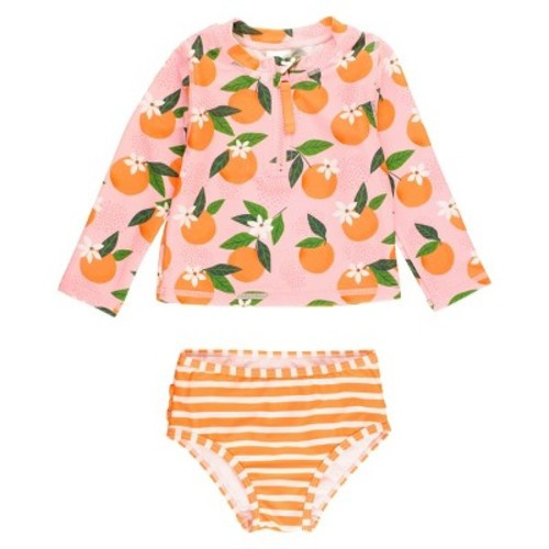 RuffleButts Baby Girls Long Sleeve Zipper Rash Guard Bikini, Size: 3-6 months