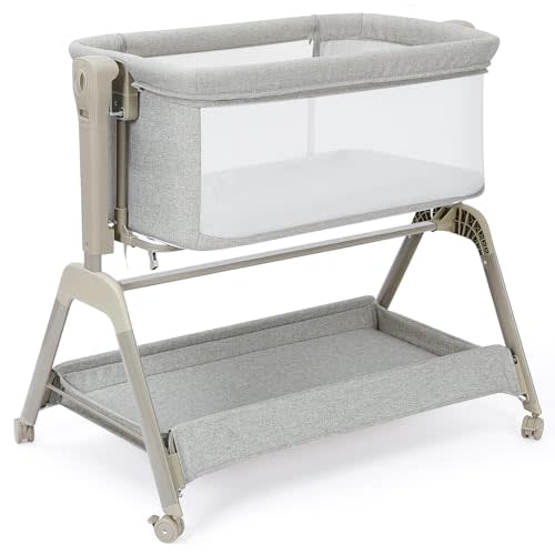 Ezebaby 3-in-1 Baby Bassinet: Rocking Bassinet Bedside Sleeper - 6-Height Adjustable Crib with Comfy Mattress & Lockable Wheels | Stable & Secure Bedside Crib for Newborn Infant