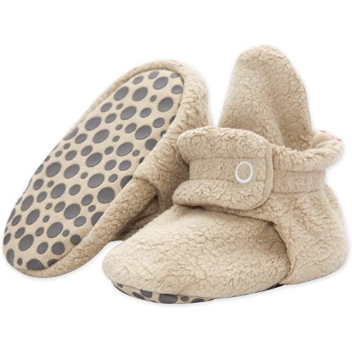 Zutano Cozie Fleece Baby Booties with Grippers - 12 Months - Khaki
