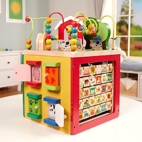 Battat - Activity Cube With Farm Theme - Educational Wooden Toys For Toddlers And Kids - 1 Year + - Standard