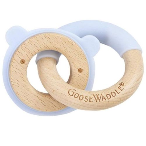Goosewaddle Silicone + Wood Double Ring Teether Blue Bear