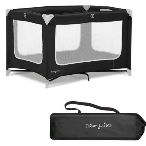 Dream On Me Zodiak Baby Playard, Breathable Mesh Sides, Soft Comfortable Mattress, Quick & Easy to Fold with Travel Carry Bag, Compact Space Saving Design - Black