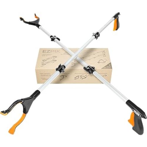 EZPIK Pro 43" Foldable Grabber Reacher Tool for Seniors - Grabbers for Elderly Reaching Tool Heavy Duty Pickup Trash Picker Upper Equipment - Claw Grabber Stick for Reaching Aids, Weed Gripper 2-Pack