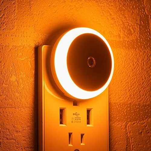 myCozyLite Amber Night Light, Plug in, Small LED Night Light, Dusk to Dawn Sensor, Auto Dim, Energy Efficient, Night Light Plug into Wall for Bedroom, Bathroom, Kitchen, Hallway, 2 Pack