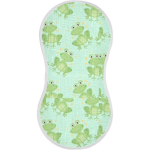 xigua Cartoon Frog Green Muslin Baby Burp Cloths Set of 1, Super Soft & Absorbent Burping Rags, Cotton Burp Clothes Shower Gift for Newborn, Baby Girls and Boys