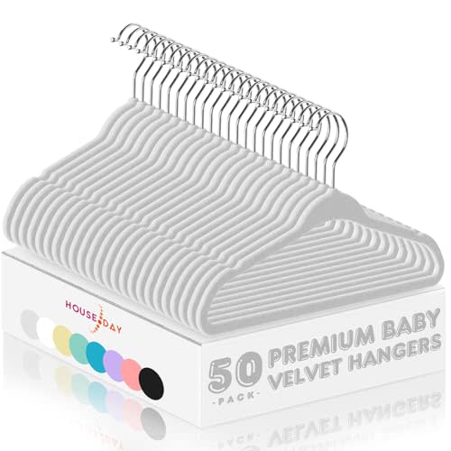 HOUSE DAY Velvet Baby Hangers 50 Pack, Premium Children's Hangers for Baby, Infant & Toddler Clothes, Durable Non Slip Baby Felt Hangers Grey, 11 Inch Baby Hangers for Closet, Ideal for Everyday Use
