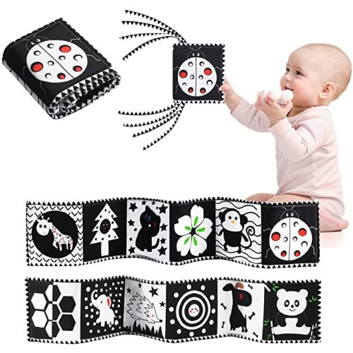 Black and White High Contrast Soft Cloth Book for Baby Infant Tummy Time Baby Book Folding Educational Activity Cloth Book Crib Toys for 0-3 Years Old Newborn Toys - style 4