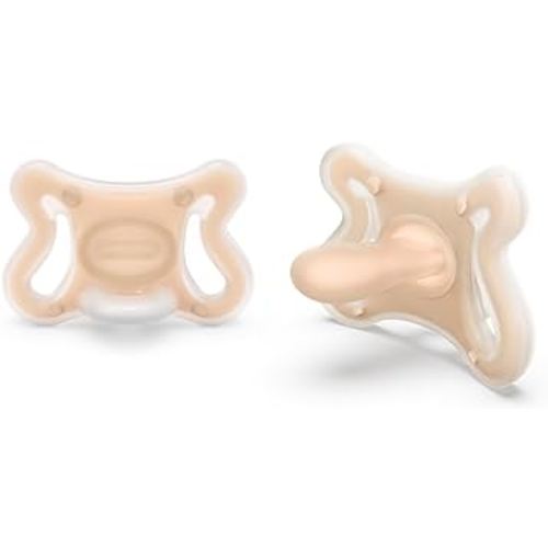 Suavinex Zero Zero Silicone Baby Pacifier w/SX Pro Physiological Pacifier Nipple (0-6M), 2Pk, Light