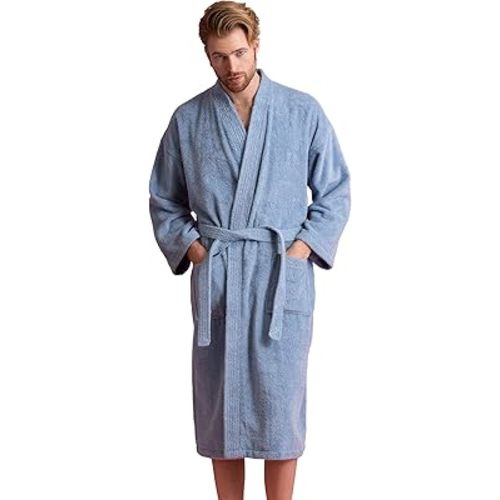 Men's Turkish Terry Kimono Style Bathrobe - 100% Turkish Cotton Robe for Men - Comfortable & Absorbent - Soft & Cozy Wear