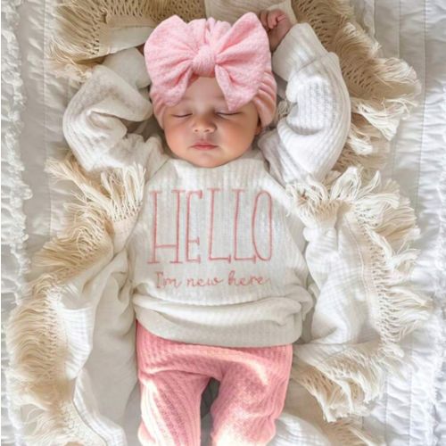 SHEIN HELLO Letter Embroidery Newborn Photography Outfit, Baby Boy Girl Top Pants Hat 3PCS Set, Infant 1 Month 100 Days Studio Photo Clothes | SHEIN USA