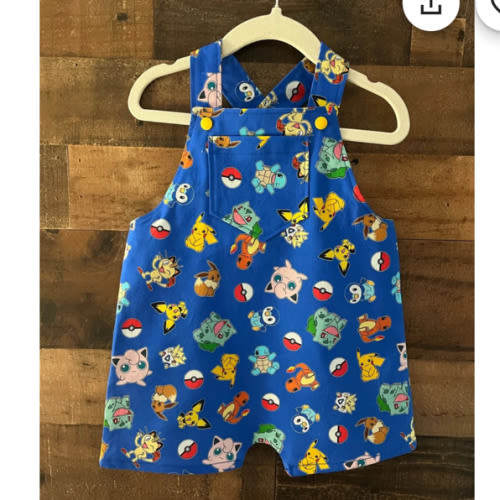 Gotta Catch Em' All Overall Short Romper made with licensed Pokemon Fabric. Toddler Overall Romper. Kid's Overall Romper
