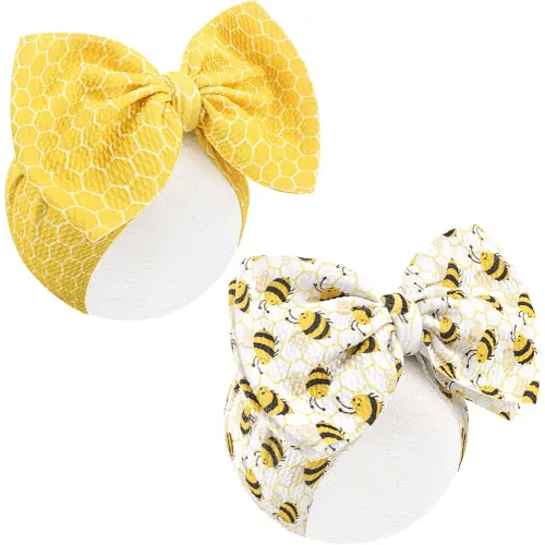 YanJie 7'' 2Pcs Bee Baby Bows for Girls Yellow Headbands for Infant Toddlers Summer Hair Bow Accessories Stripe Outfits for Girl Baby Hair Accessory Gift