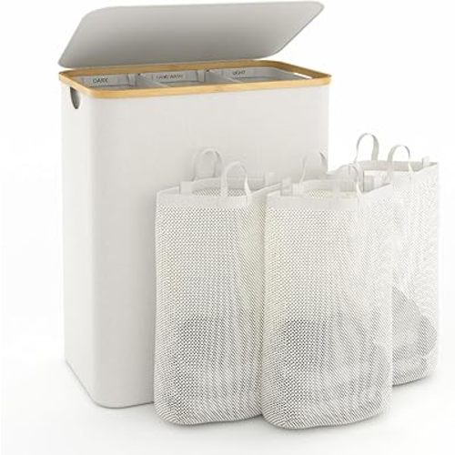 Hampers for Laundry Basket with Lid, 160L Extra Large Laundry Hamper 3 Section Dirty Clothes Hampers for Laundry Divided Laundry Basket Organizer for Bedroom,Laundry Room,Dirty Clothing Hamper,Beige