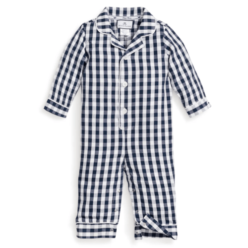 Baby's Twill Winter Romper in Navy Gingham