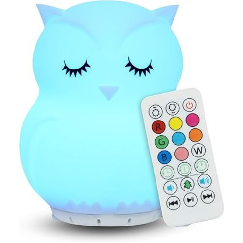 Combined Bluetooth Speaker & Nightlight With 9 Color Emissions, Child Friendly Silicone & BPA Free, USB Recharging, Receives Audio From Computer, Phone Or Tablet, and includes Remote Control (Owl)
