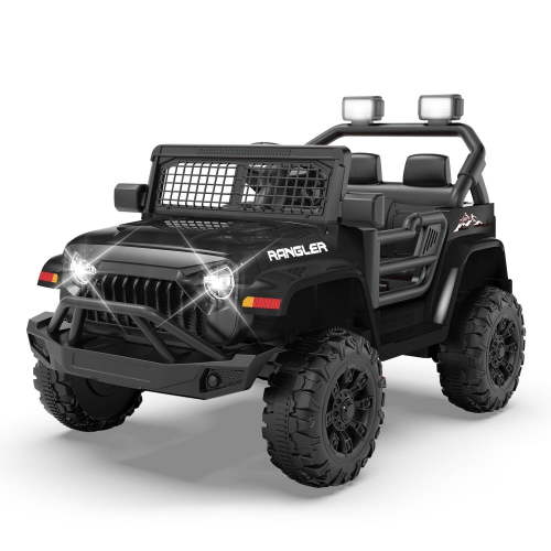 Erinnyees 12V Kids Ride on Jeep Car, Kids Powered Wheel with 2.4G Remote Control, Light and Music, Black