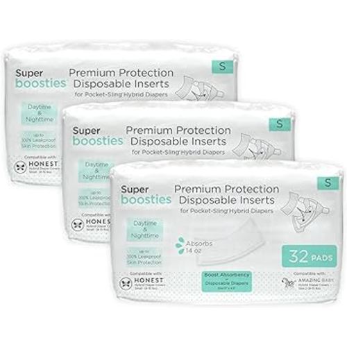 Overnight Diaper Leak Stopper, Super Boosties Disposable Inserts, Use with Pampers Sizes 2-6, Honest Hybrid Diaper Cover Sz Small, Amazing Baby Cover Sz 2, Pocket-Sling Compatible, 4.3x11 in, 96 count