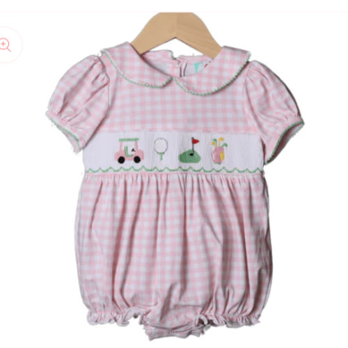 Smocked Pink Gingham Golf Bubble
