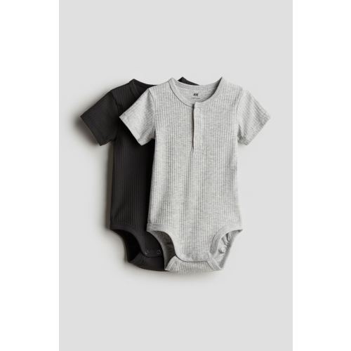 2-pack Henley Bodysuits, Short sleeve, Dark gray/light gray melange - 6M (4-6m)