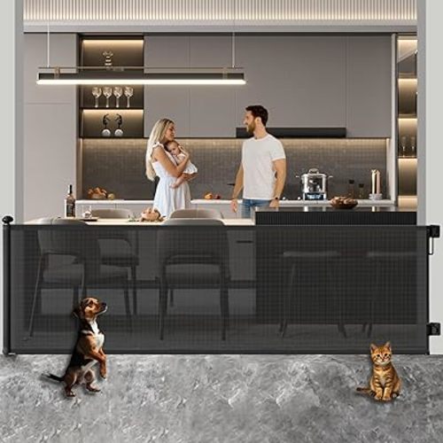 Huafly Retractable Baby Gates Extra Wide for Large Openings, Child Gates, Safety Gates, Extra Long Dog Gates on Doorways, Stairs, Outdoor, Indoor (Black, 71 Inch)