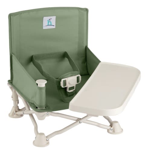 hiccapop OmniBoost Travel Booster Seat with Tray for Baby | Folding Portable Baby Booster Seat for Dining Table, Camping, Beach, Grandma’s | Tip-Free Design Straps to Kitchen Chairs - Booster Chair