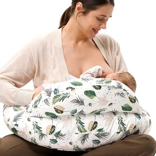 Momcozy Original Nursing Pillow for Breastfeeding, Plus Size Breastfeeding Pillows for More Support, with Adjustable Waist Strap and Removable Cotton Cover, Spring Leaves