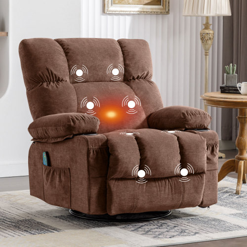 JONPONY Massage Rocker Recliner Chair with Vibration Massage and Heat Ergonomic Lounge Chair for Living Room with Rocking Function and Side Pocket, 2 Cup Holders, USB Charge Port,Brown