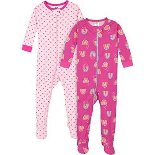 Gerber Baby Girls' 2-Pack Footed Pajamas
