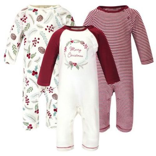 Touched by Nature Baby Girl Organic Cotton Coveralls 3pk, Holly Berry, 3-6 Months
