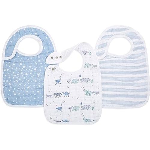 aden + anais Snap Baby Bib, 100% Cotton Muslin, 3 Layer Burp Cloth, Super Soft & Absorbent for Infants, Newborns and Toddlers, Adjustable with Snaps, 3 Pack, Rising Star