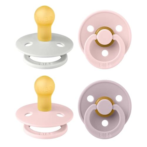 BIBS Colour Soother 4-Pack | BPA Free Dummy Pacifier | Round Nipple | Natural Rubber Latex | Made in Denmark | Size 0-6 Months | Haze Mix