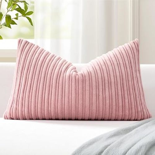 Kevin Textile Striped Corduroy 14”x24” Pillow Cover 1 Pack, Baby Pink