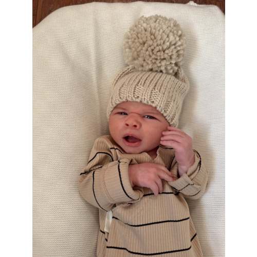 Jumbo Pom Knit Hat, Oat