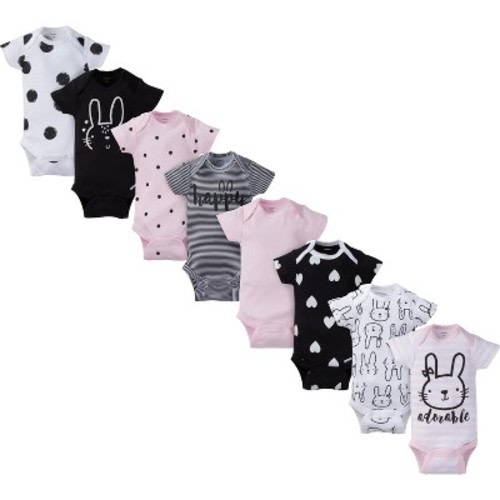 Gerber Baby Girls' Short Sleeve Onesies Bodysuits, 8-pack,Bunny, 0-3 Months